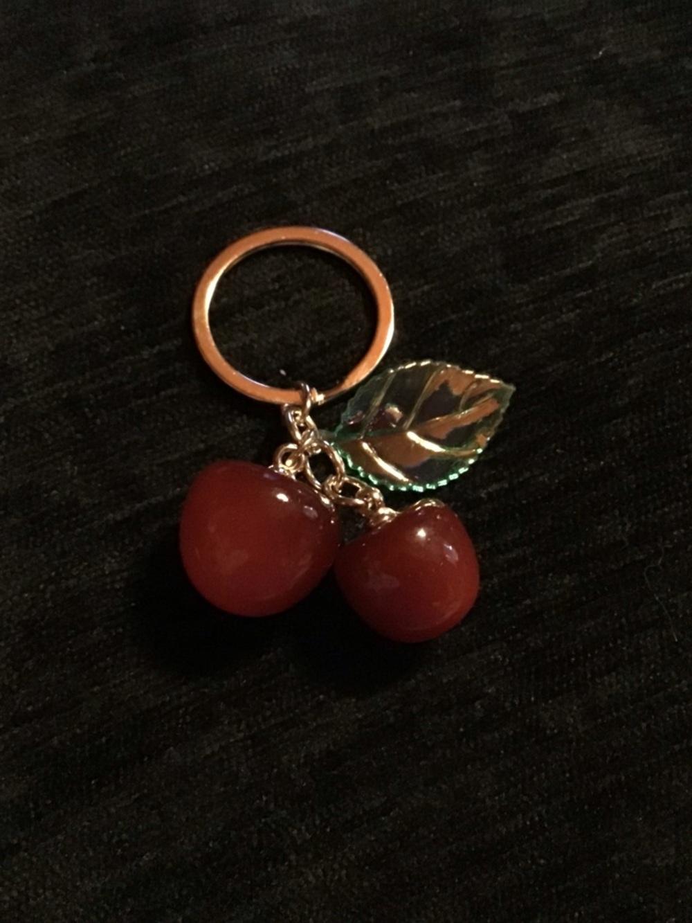 Cherry Charm Keychain with Gold Leaf Accent